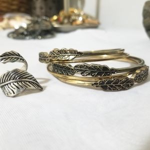 Leaf Bracelets / Bangles and leaf ring bundle